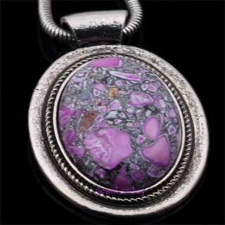 PURPLE VEINS OVAL BEAD PENDANT STRANDS CHAIN NECKLACE  