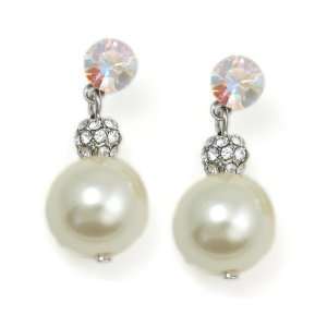  Cream 12mm Faux Pearl Drop Earrings    Made With Swarovski 