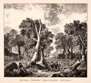 1891 Wood Engraving Forest Landscape Jacob Van Ruisdael Figures Tree 