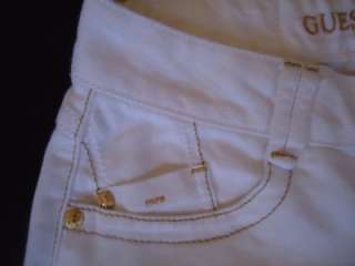 NEW WOMEN GUESS by MARCIANO WHITE DENIM GOLD SHORT 1 25  