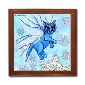  Winter Snow Flake Fairy Cat Ceramic Wood Tile Box CHX16BX 