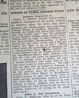 JACK JOHNSON 1st Black Negro Wins Heavyweight BOXING Title in 1908 Old 