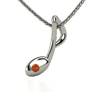  Musical Note Pendant, 14K White Gold Necklace with Fire Opal: Jewelry