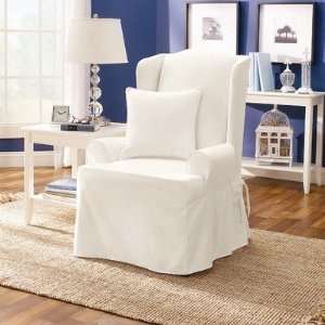 Sure Fit Twill Supreme 1 Piece Wing Chair Slipcover, White:  