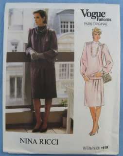 Vogue Paris Original Nina Ricci Designer Vintage Dress Sewing Pattern 