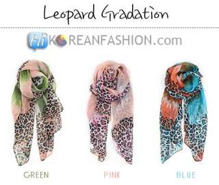 Gradation Leopard Print Scarf Thin Neck VTG Beach Long Scarves Shawl 