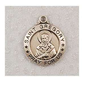 Sterling Silver St. Gregory Medal Round with 20 Rhodium Chain in Gift 