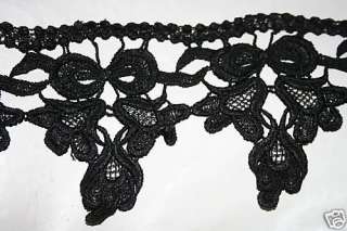 BLACK VENISE embroidered Leaf BOW Trim lace 4.5 wide  