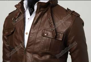Hotsale Classic Mens Slim Designed PU Leather Coat Short Jacket 