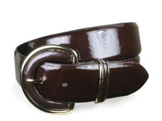 Ladies Round Gold Buckle Feather Edged Patent Leather Belt  