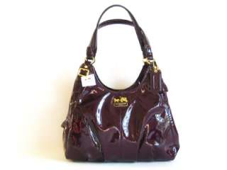 NWT Coach 18760 Madison Plum Patent Leather Maggie Handbag $378  