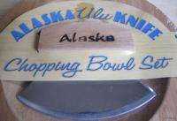 Alaska Wood Etched Ulu Knife Chopping Bowl Board ROUND  