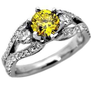  Canary Yellow Round Diamond Engagement Ring 18k White Gold Jewelry