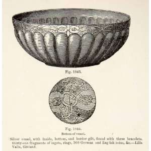 : 1889 Wood Engraving Silver Vessel Bowl Gilt Bracelets Ingots Rings 
