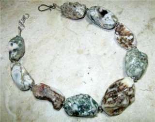 HUGE AGATE STERLING SILVER BIG ROUGH STONES NECKLACE NUGGET BEADS 