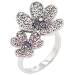  Floral Clear And Purple Cocktail Ring (size 10 
