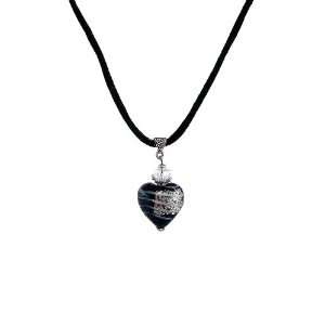  Necklace   N13   Heart Shape Murano Style Glass ~ Black 
