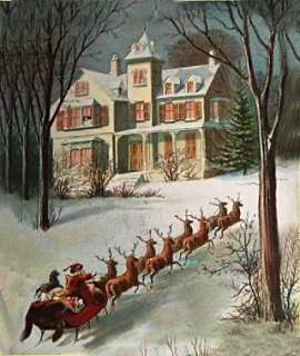 Vintage Victorian Christmas Image Printed onto Fabric Santas Reindeer 