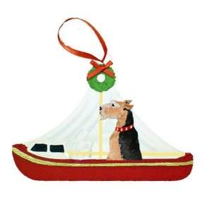  Airedale Terrier Dog Sailboat Wooden Handpainted 3 