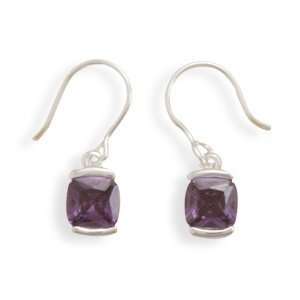  Soft Square Purple CZ Earrings on French Wire Jewelry