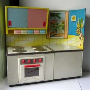   Tin Litho Childs Dolls Toy Kitchen Set Stove Range Fuchs West Germany