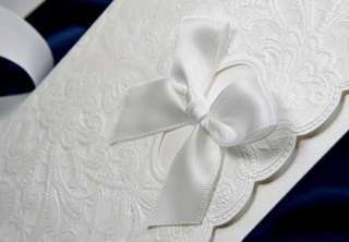 100 White Ribbon Wedding Invitations and Envelopes Set  