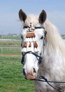 Draft Horse spanish bridle with brown/white mosquero  