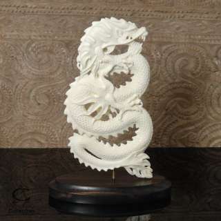 White MOOSE ANTLER Chinese DRAGON SCULPTURE Art Carving ~ Hand carved 