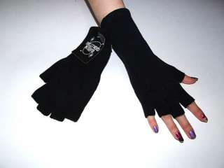 New Fingerless Gothic 80s Goth Punk Black Arm Warmers Knit Gloves 