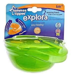   Tippee Explora Weaning Bowls 2 pack with Lid & Weaning Spoon   Green
