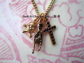 Rock Out Hand Skull Cross Charm Necklace Choochie Choo  