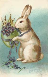 Easter Fabric Block Vintage Postcard Easter Bunny  