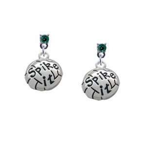  Volleyball   Spike It Emerald Swarovski Post Charm 