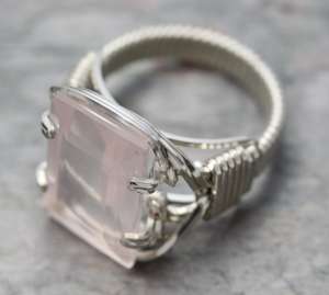 Rose Quartz Faceted Sterling Silver Wire Wrapped Gemstone Ring size 10 