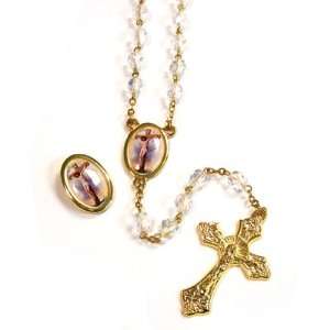  Crystal Rosary   Crucifixion   7mm Crystal Beads   21in. Gold Chain 