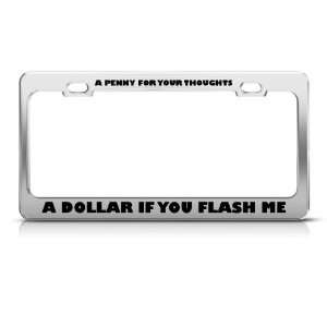 Penny For Thoughts Dollar Flash Me Humor Funny Metal license plate 