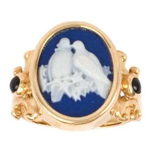   Porcelain Venetian Glass Cameo and Blue Sapphire Ring, Size 8: Jewelry