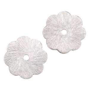 Silver Plated Brushed Satin Flower Flat Pailette Beads 12mm (12 Beads 