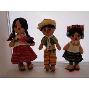  3 Mexican Handmade Dolls Used 