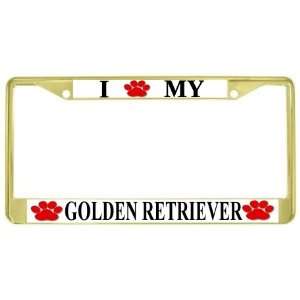  Golden Retriever Paw Prints Dog Gold Metal License Plate Frame Holder