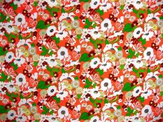 Vtg 60s Mod Abstract Orange Flowers Polyester Fabric  