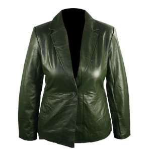  Ladies Green Single Button Waist Line Leather Jacket 