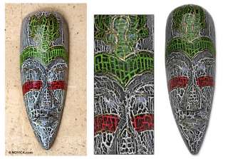 EXOTIC EMERALD RUBY hand carved wood MASK Bali  