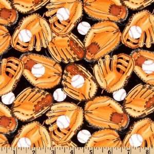  45 Wide Timeless Treasures Baseball Gloves & Balls Brown 