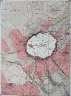 1908 ANTIQUE GEOLOGIC MAP MT MAZAMA CRATER LAKE, OREGON (OR).  