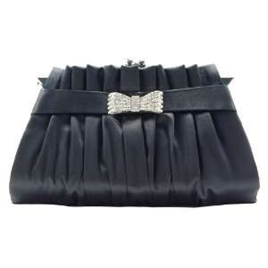  Black Sophisticated Ruffled Clutch Evening Purse   Bow Tie 