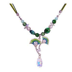  Ginkgo Leaf Swarovski Crystal Necklace (Green Theme 