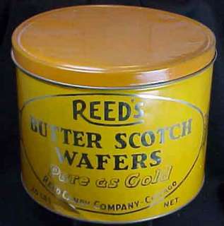 Vintage Reeds Butter Scotch Wafers Large Tin Reed Candy Company 