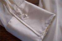 NEW AGB IVORY SATIN DRESS BLOUSE WITH PEARL CUFFS