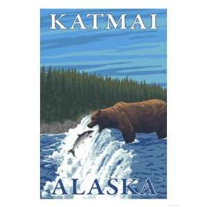  Bear Fishing in River, Katmai, Alaska Giclee Poster Print 